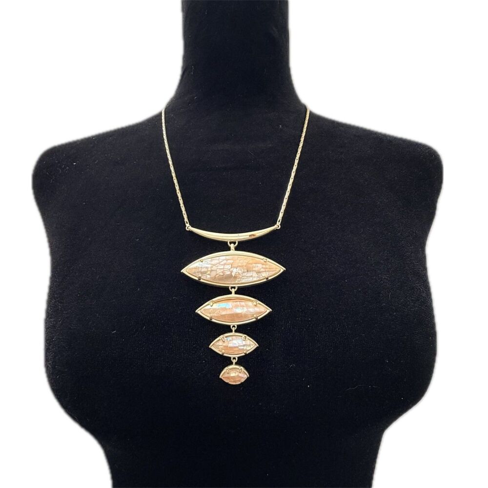 Kendra Scott Morris Statement Necklace Gold Crackle Mother of Pearl Rare Retired